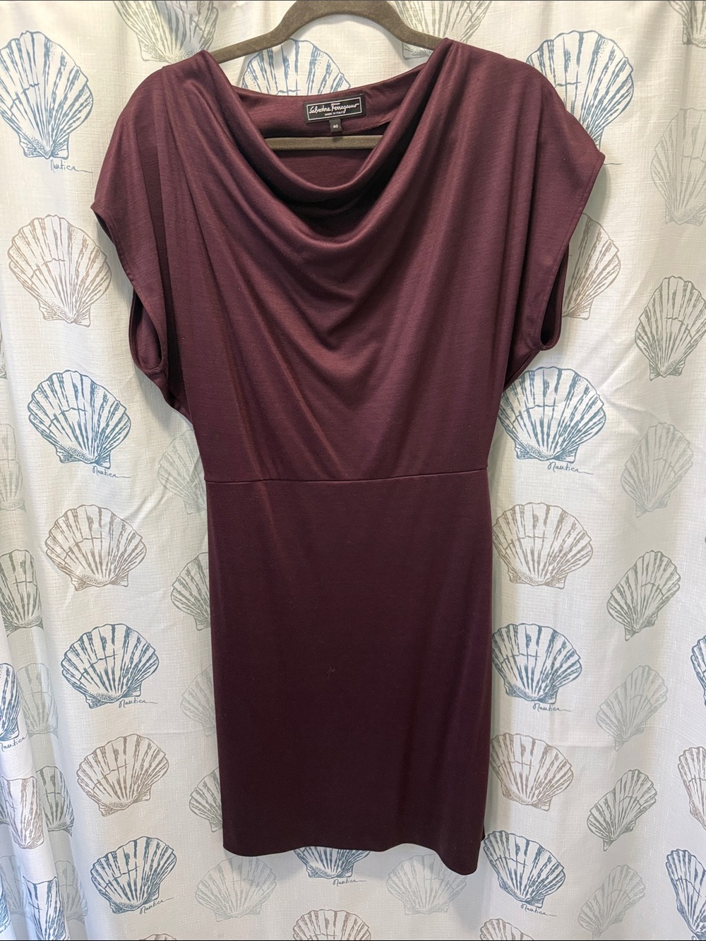 Salvatore Ferragamo Cowl Neck Midi Dress in Plum